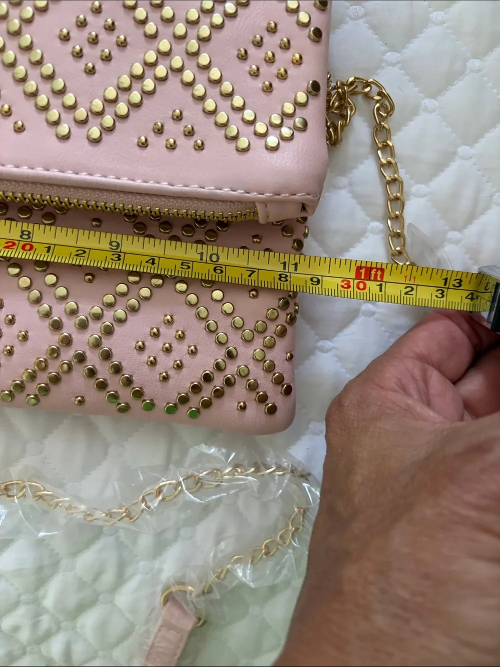 Lulu's Blush Pink Studded Fold-Over Wristlet Clutch